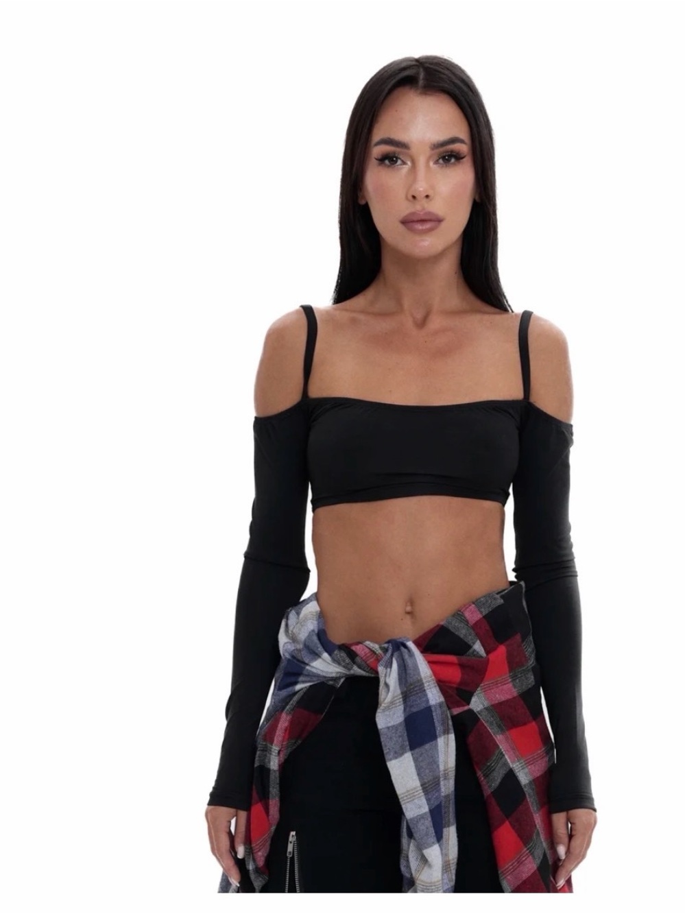 Off-Shoulder Long Sleeve Black Crop Top